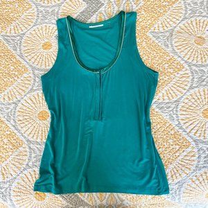 T Tahari Green Tank Top with zipper detail Size L